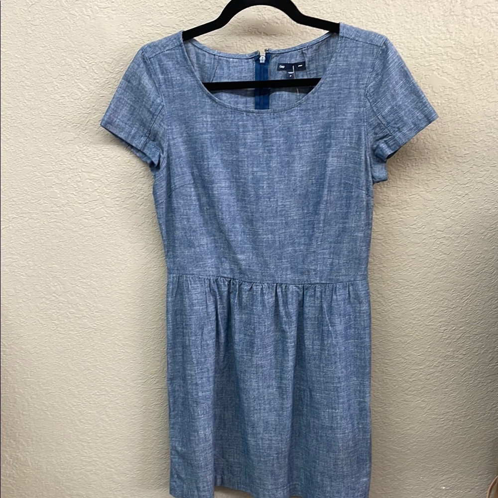 GAP Blue A-Line Mini Dress Square Neck Short Sleeve